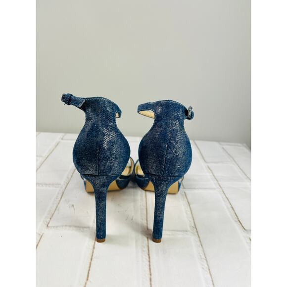 Nine West denim shimmery ankle strap heeled sandals size 7.5M - Picture 6 of 13